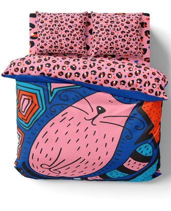 Helen George Mr Pink Pamuklu 4 Mevsim 200 x 220 cm Çarşaflı Desenli Çift Kişilik Nevresim Takımı Çok Renkli