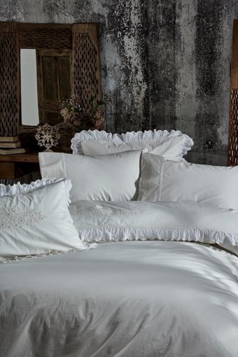 Ecocotton Elsa Pamuklu 4 Mevsim 200 x 220 cm Çarşaflı Desenli Çift Kişilik Nevresim Takımı Krem