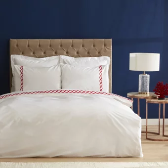 Nautica Home Billow Pamuklu 4 Mevsim 200 x 220 cm Çarşaflı Düz Çift Kişilik Nevresim Takımı Beyaz-Kırmızı
