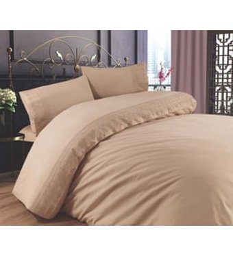 Anna Karina Brode Lotus Ranforce 4 Mevsim 200 x 220 cm Çarşaflı Desenli Çift Kişilik Nevresim Takımı Açık Kahverengi