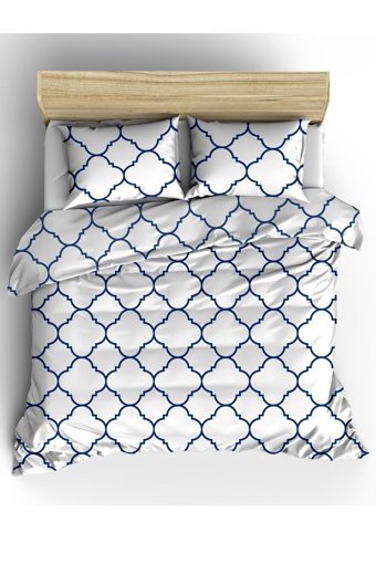 Makiteks Patra Pamuklu 4 Mevsim 200 x 220 cm Çarşaflı Geometrik Çift Kişilik Nevresim Takımı Beyaz-Lacivert