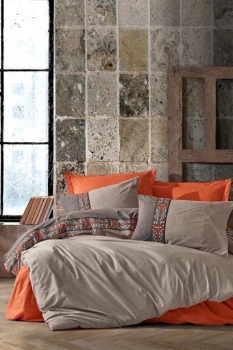 Cotton Box True Pamuklu 4 Mevsim 200 x 220 cm Çarşaflı Desenli Çift Kişilik Nevresim Takımı Tarçın