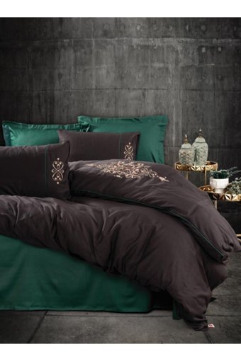 Cotton Box Tiana Saten 4 Mevsim 200 x 220 cm Çarşaflı Desenli Çift Kişilik Nevresim Takımı Yeşil