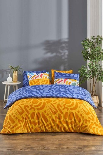 Tabu Home Doodle Pamuklu 4 Mevsim 200 x 220 cm Çarşaflı Desenli Çift Kişilik Nevresim Takımı Çok Renkli