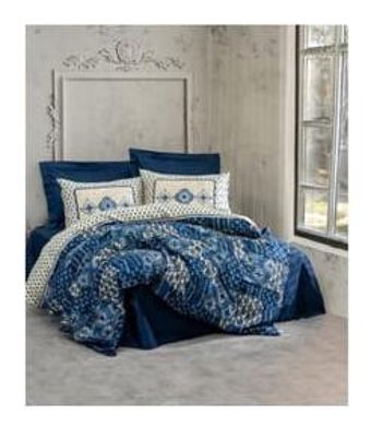 Cotton Box Stasya Saten 4 Mevsim 200 x 220 cm Çarşaflı Desenli Çift Kişilik Nevresim Takımı Lacivert