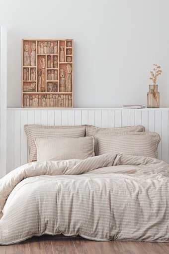 Ecocotton Pamuklu 4 Mevsim 200 x 220 cm Çarşaflı Desenli Çift Kişilik Nevresim Takımı Bej