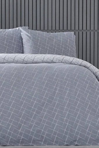 Doqu Home Glimmer Pamuklu 4 Mevsim 200 x 220 cm Çarşaflı Çizgili Çift Kişilik Nevresim Takımı Gri