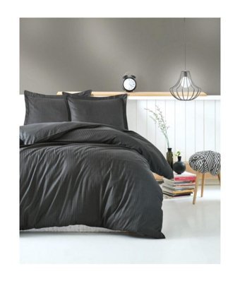 Cotton Box Elegant Stipe Saten 4 Mevsim 200 x 220 cm Çarşaflı Desenli Çift Kişilik Nevresim Takımı Antrasit