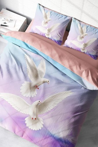 Monohome Pigeon 3D Pamuklu 4 Mevsim 200 x 220 cm Çarşaflı Desenli Çift Kişilik Nevresim Takımı Çok Renkli
