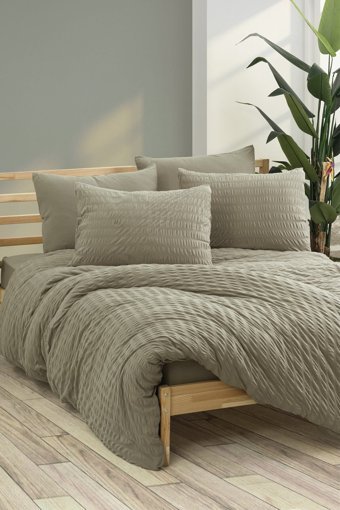 Cotton Box Crepe Pamuklu 4 Mevsim 200 x 220 cm Çarşaflı Desenli Çift Kişilik Nevresim Takımı Vizon