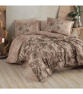 Clasy Nepala Saten 4 Mevsim 200 x 220 cm Çarşaflı Desenli Çift Kişilik Nevresim Takımı Kahve