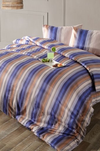 Doqu Home Maestro Saten 4 Mevsim 200 x 220 cm Çarşaflı Çizgili Çift Kişilik Nevresim Takımı Mavi