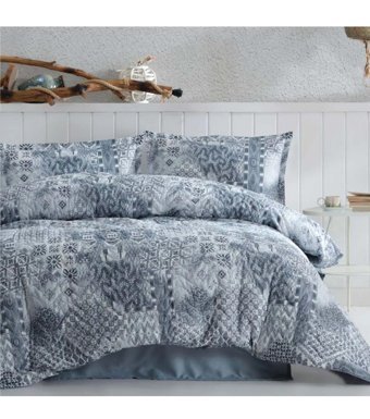 Clasy Pava V1 Ranforce 4 Mevsim 220 x 230 cm Çarşaflı Desenli Çift Kişilik Nevresim Takımı Lacivert
