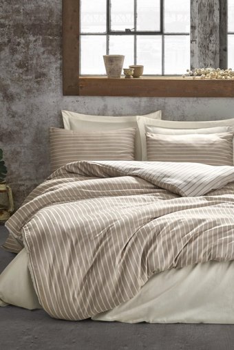 Cotton Box Vizon Pamuklu 4 Mevsim 200 x 220 cm Çarşaflı Desenli Çift Kişilik Nevresim Takımı Vizon