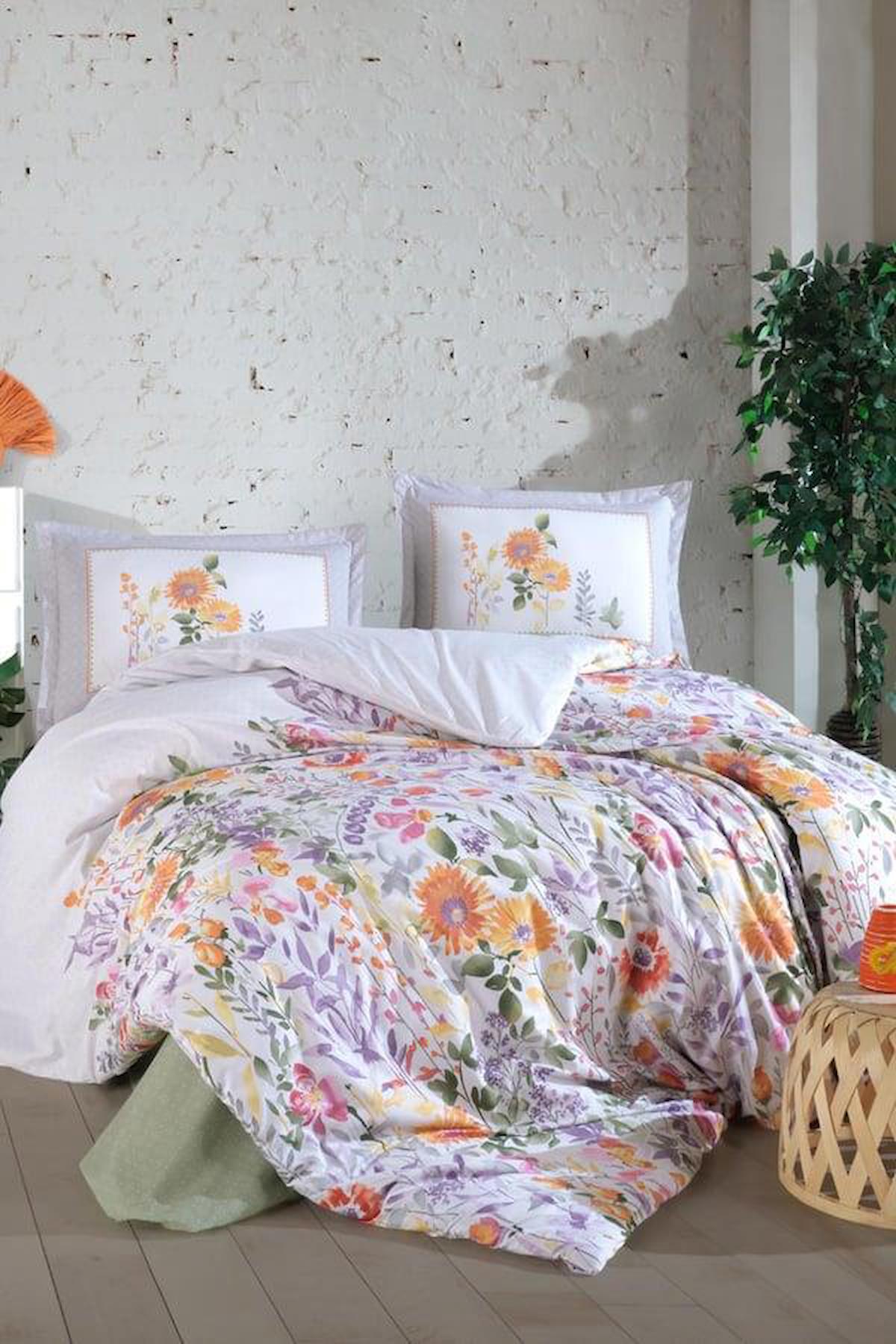 Clasy Galya V1 Ranforce 4 Mevsim 200 x 220 cm Çarşaflı Desenli Çift Kişilik Nevresim Takımı Yeşil