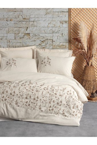 Cotton Box Hemera Pamuklu 4 Mevsim 200 x 220 cm Çarşaflı Çiçekli Çift Kişilik Nevresim Takımı Krem