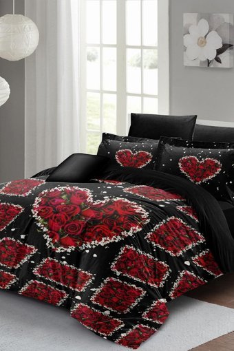 Monohome Black Roses 3d Pamuk Saten 4 Mevsim 200 x 220 cm Çarşaflı Desenli Çift Kişilik Nevresim Takımı Çok Renkli