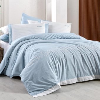 Sarev Olrıc Pamuklu 4 Mevsim 200 x 220 cm Çarşaflı Desenli Çift Kişilik Nevresim Takımı Beyaz-Mavi