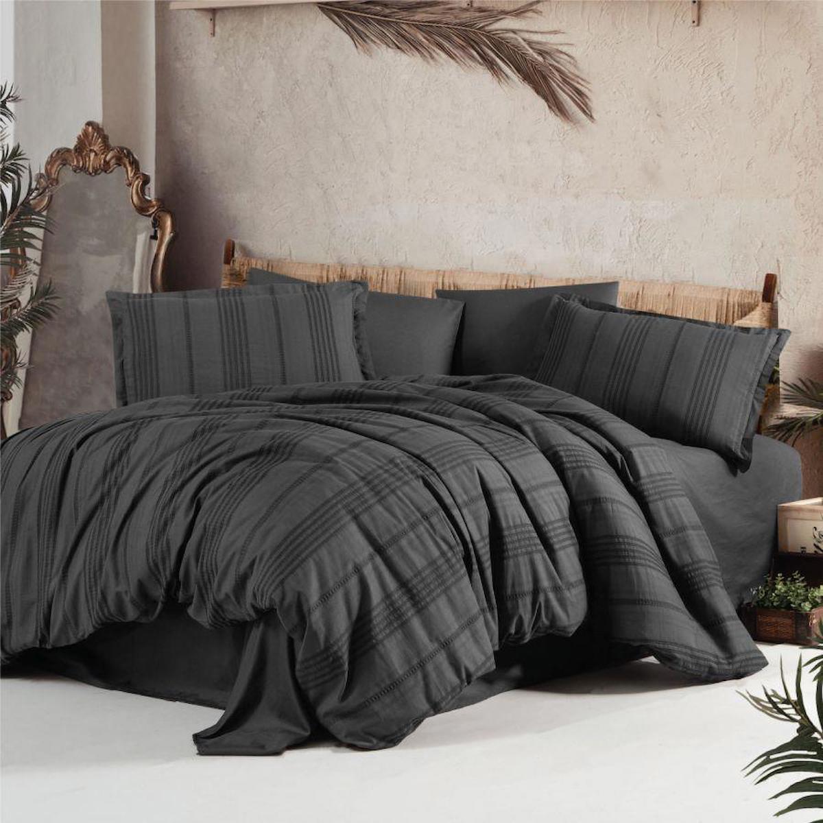 Clasy Arakis V4 Ranforce 4 Mevsim 200 x 220 cm Çarşaflı Desenli Çift Kişilik Nevresim Takımı Füme
