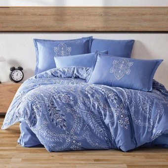 Clasy Rovi V1 Pamuk Saten 4 Mevsim 200 x 220 cm Çarşaflı Desenli Çift Kişilik Nevresim Takımı Mavi