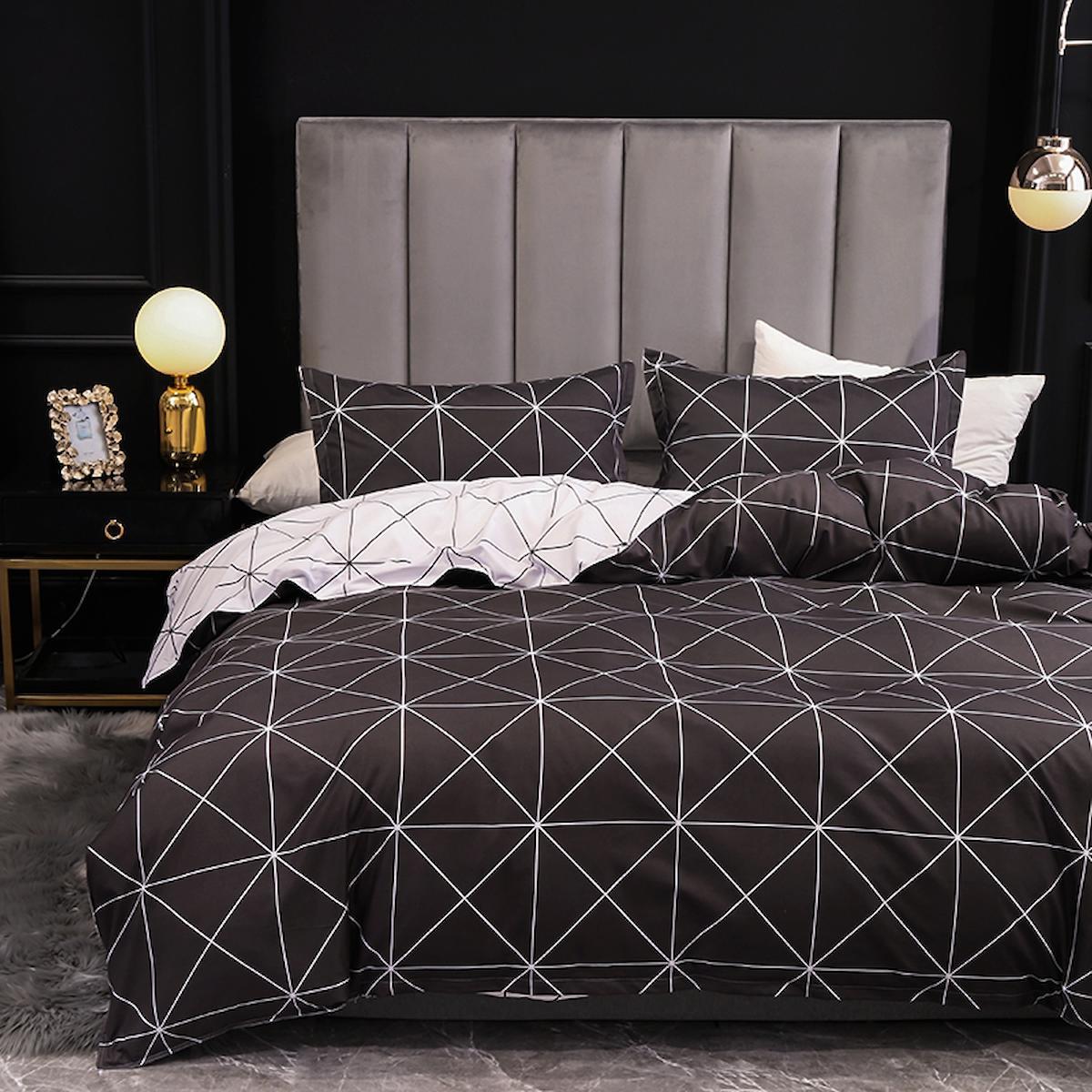 Mulberry Pandora Çift Taraflı Pamuk-Polyester 4 Mevsim 200 x 220 cm Çarşaflı Geometrik Çift Kişilik Nevresim Takımı Beyaz-Siyah