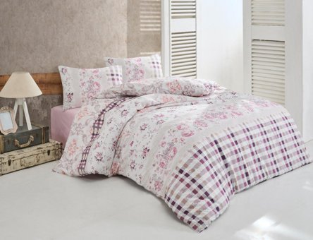 Minteks Miray Ranforce 4 Mevsim 160 x 220 cm Çarşaflı Çiçekli Çift Kişilik Nevresim Takımı Pudra
