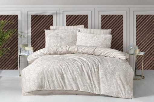 Minteks Vena Ranforce 4 Mevsim 160 x 220 cm Çarşaflı Desenli Çift Kişilik Nevresim Takımı Kahverengi