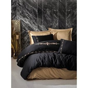 Cotton Box Brode Saten 4 Mevsim 200 x 220 cm Çarşaflı Desenli Çift Kişilik Nevresim Takımı Altın