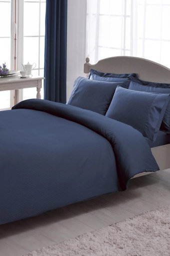 Taç Stripe Basic Pamuklu 4 Mevsim 200 x 220 cm Çarşaflı Desenli Çift Kişilik Nevresim Takımı Lacivert