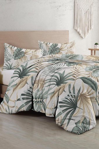 Monohome Botanik Palm Saten 4 Mevsim 200 x 220 cm Çarşaflı Desenli Çift Kişilik Nevresim Takımı Çok Renkli