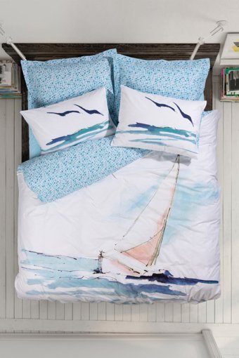 Cotton Box Maritime Pamuklu 4 Mevsim 200 x 220 cm Çarşaflı Desenli Çift Kişilik Nevresim Takımı Mavi