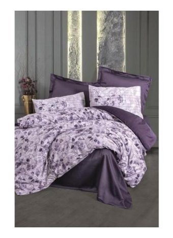 Cotton Box Willow Saten 4 Mevsim 200 x 220 cm Çarşaflı Desenli Çift Kişilik Nevresim Takımı Mor