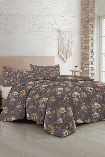 Monohome Retro Flowers Luxury Pamuk Saten 4 Mevsim 200 x 220 cm Çarşaflı Desenli Çift Kişilik Nevresim Takımı Çok Renkli
