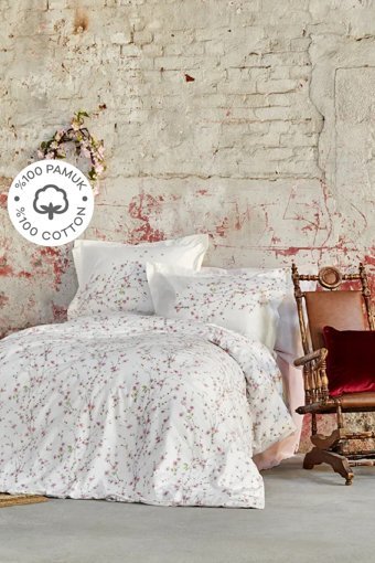 Karaca Home Annata Pamuklu 4 Mevsim 200 x 220 cm Çarşaflı Çiçekli Çift Kişilik Nevresim Takımı Somon