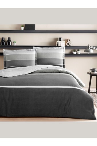 Taç Hazel Saten 4 Mevsim 200 x 220 cm Çarşaflı Çizgili Çift Kişilik Nevresim Takımı Antrasit