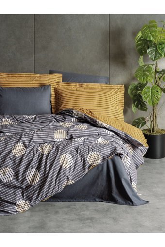Cotton Box Strew Pamuklu 4 Mevsim 200 x 220 cm Çarşaflı Desenli Çift Kişilik Nevresim Takımı Gri