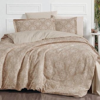 Maxstyle Vintage Lyocell Pamuklu 4 Mevsim 200 x 220 cm Çarşaflı Desenli Çift Kişilik Nevresim Takımı Bej