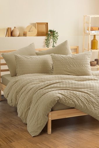 Cotton Box Crepe Pamuklu 4 Mevsim 200 x 220 cm Çarşaflı Desenli Çift Kişilik Nevresim Takımı Bej