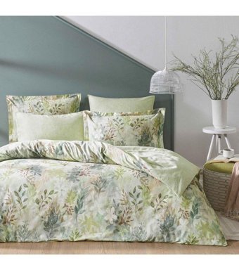 Linens Wisteria Saten 4 Mevsim 200 x 220 cm Çarşaflı Çiçekli Çift Kişilik Nevresim Takımı Yeşil