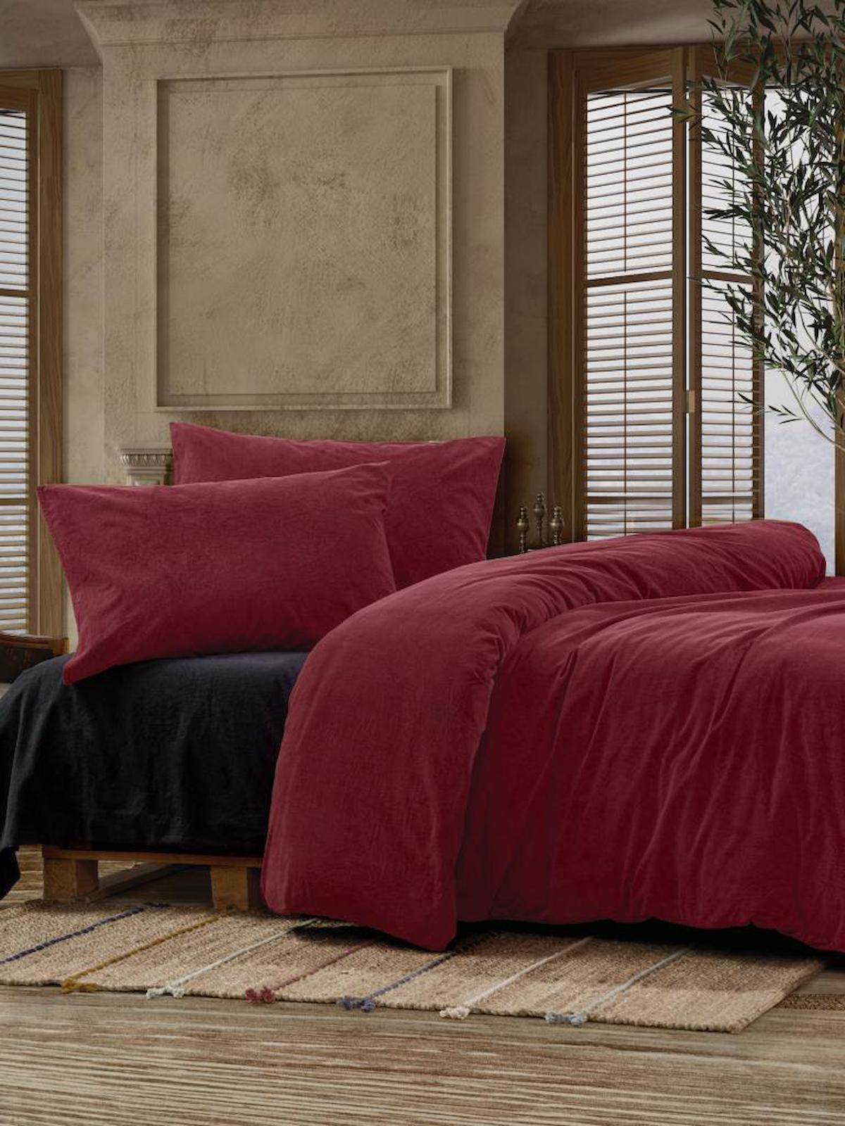 Cotton Box Crash Pamuklu 4 Mevsim 200 x 220 cm Çarşaflı Desenli Çift Kişilik Nevresim Takımı Bordo