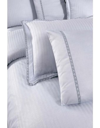 Sarev Jacquard Stripe Saten 4 Mevsim 200 x 220 cm Çarşaflı Düz Çift Kişilik Nevresim Takımı Mavi