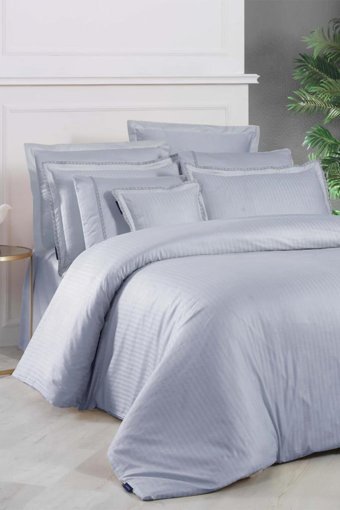 Sarev Jacquard Stripe Saten 4 Mevsim 200 x 220 cm Çarşaflı Düz Çift Kişilik Nevresim Takımı Mavi