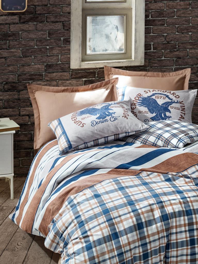 Cotton Box Masculine Pamuklu 4 Mevsim 200 x 220 cm Çarşaflı Desenli Çift Kişilik Nevresim Takımı Kahve
