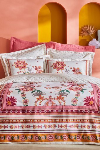 Karaca Home Rebecca Pamuklu 4 Mevsim 200 x 220 cm Çarşaflı Desenli Çift Kişilik Nevresim Takımı Fuşya