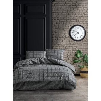 Cozy Home İcon Pamuklu 4 Mevsim 200 x 220 cm Çarşaflı Kareli Çift Kişilik Nevresim Takımı Siyah