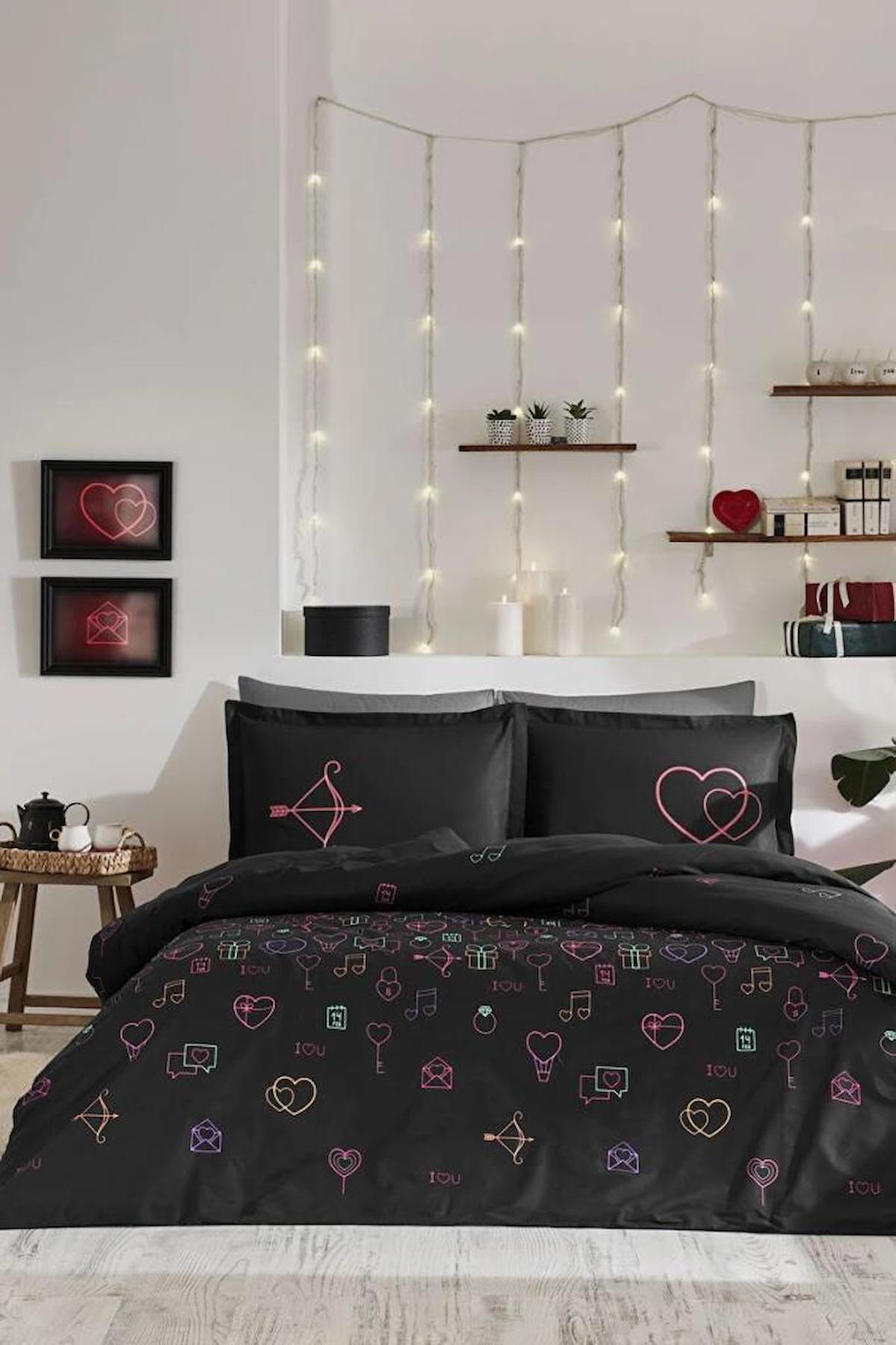 Özdilek Gleam Love Ranforce 4 Mevsim 200 x 220 cm Çarşaflı Desenli Çift Kişilik Nevresim Takımı Çok Renkli