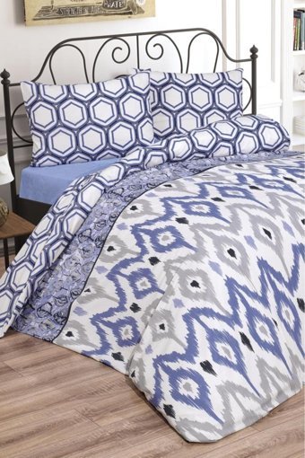 Çeyiz Diyarı Cindy Pamuklu 4 Mevsim 200 x 220 cm Çarşaflı Desenli Çift Kişilik Nevresim Takımı Mavi