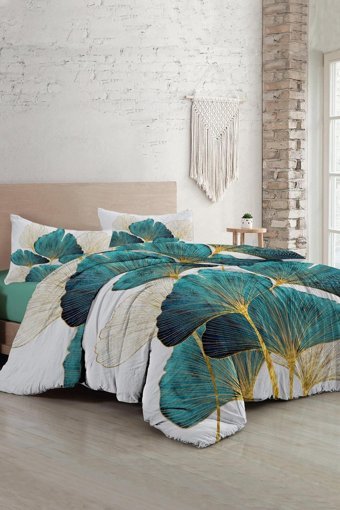 Monohome Luxury Leaves Pamuk Saten 4 Mevsim 200 x 220 cm Çarşaflı Desenli Çift Kişilik Nevresim Takımı Çok Renkli