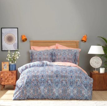 Karaca Home Pamuk Saten 4 Mevsim 200 x 220 cm Çarşaflı Desenli Çift Kişilik Nevresim Takımı İndigo