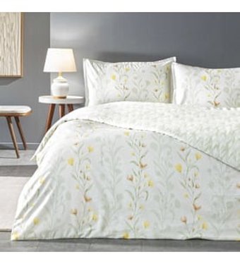 Linens Allday Bliss Saten 4 Mevsim 200 x 220 cm Çarşaflı Çiçekli Çift Kişilik Nevresim Takımı Beyaz
